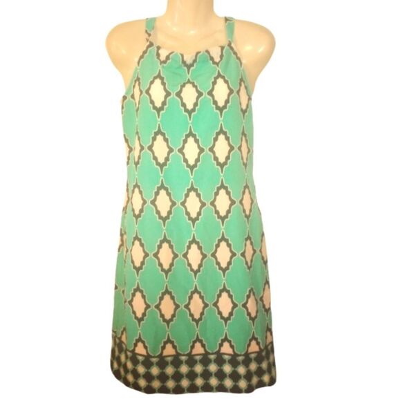 Crown & Ivy geometric print dress with pull through shoulder strap bow - Picture 1 of 10